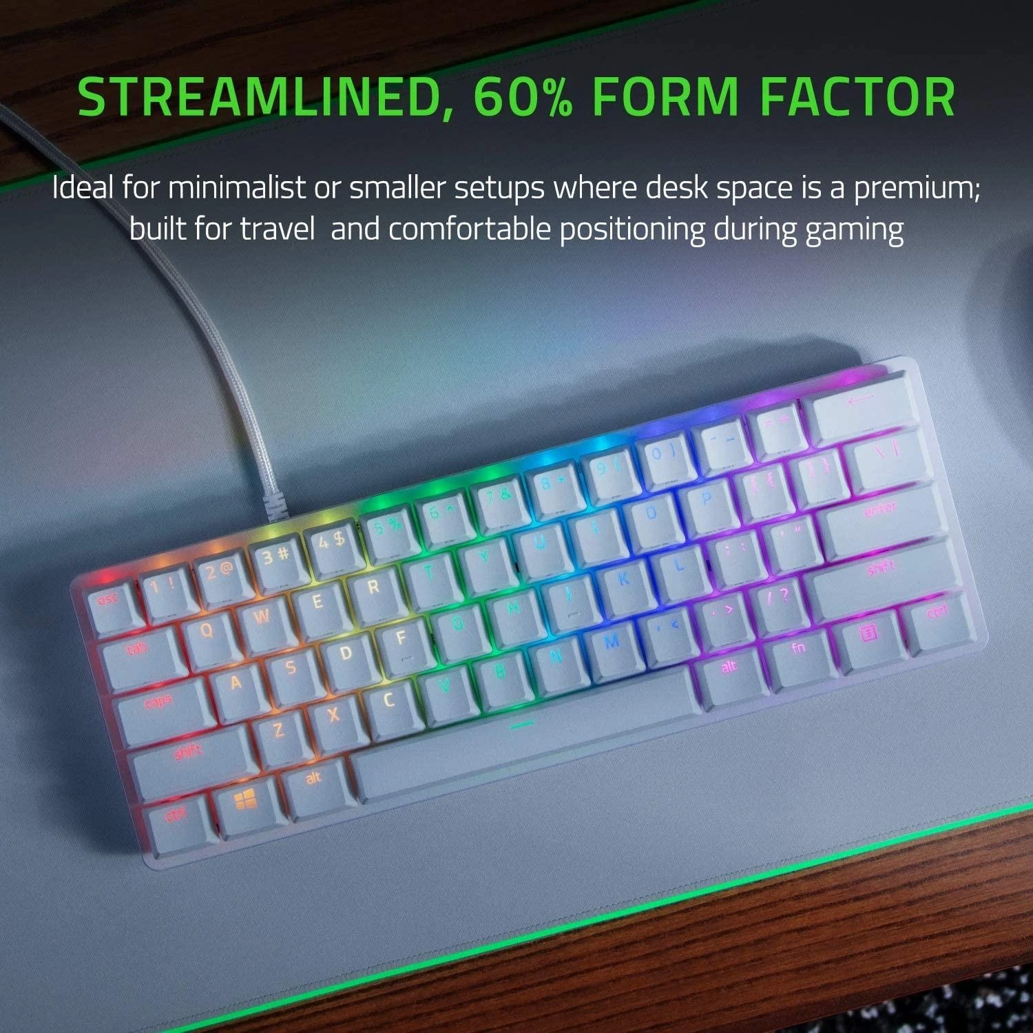 60% Mechaninė Žaidimų klaviatūra Razer Huntsman Mini Mercury Edition, Clicky Optical Switch (Purple), US išdėstymas