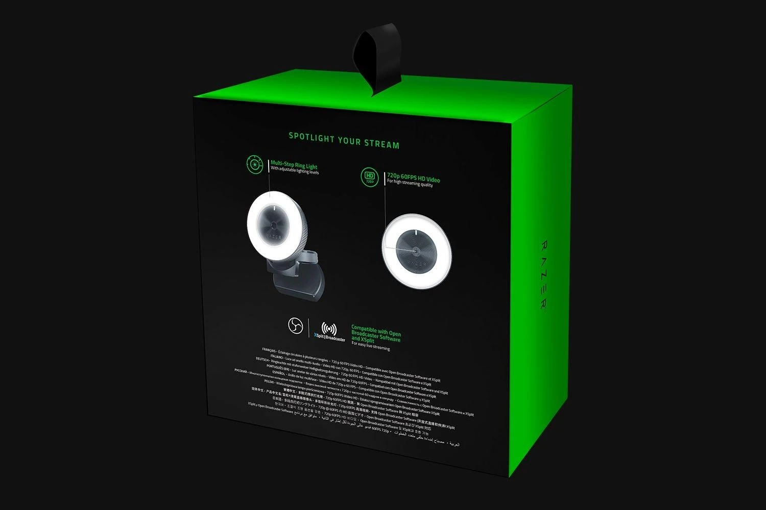 Internetinė kamera Razer Kiyo - Streaming Camera with Ring Lighting (USB Webcam, HD Video 720p, 60 FPS, Compatible with Open Broadcaster Software, Xsplit, Autofocus, Camera Clip, Tripod Connection) Juodas