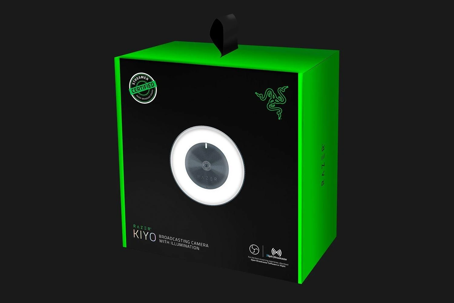 Internetinė kamera Razer Kiyo - Streaming Camera with Ring Lighting (USB Webcam, HD Video 720p, 60 FPS, Compatible with Open Broadcaster Software, Xsplit, Autofocus, Camera Clip, Tripod Connection) Juodas