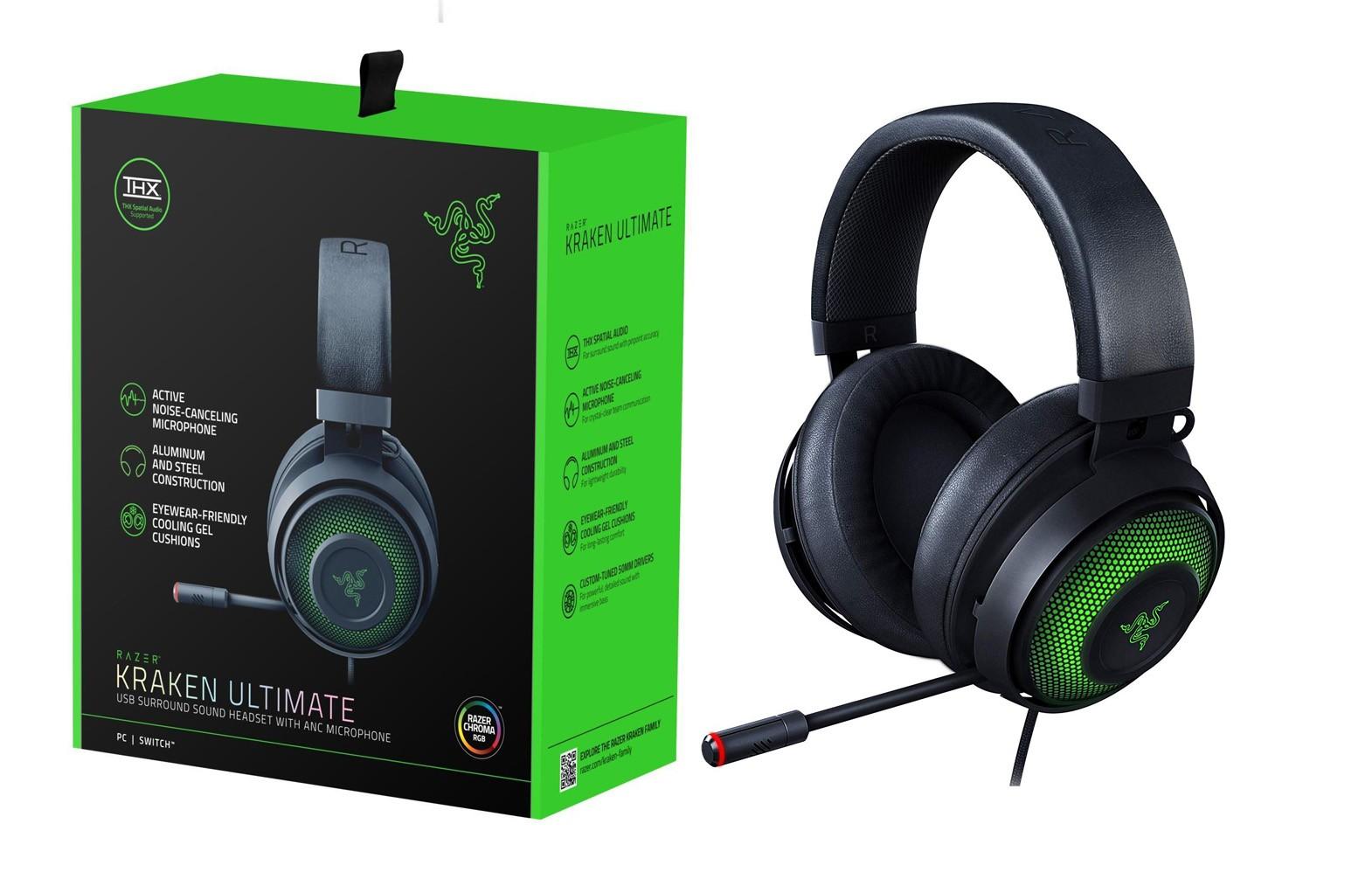 Žaidimų Ausinės Razer Kraken Ultimate, Chroma RGB, ANC mikrofonas, THX
