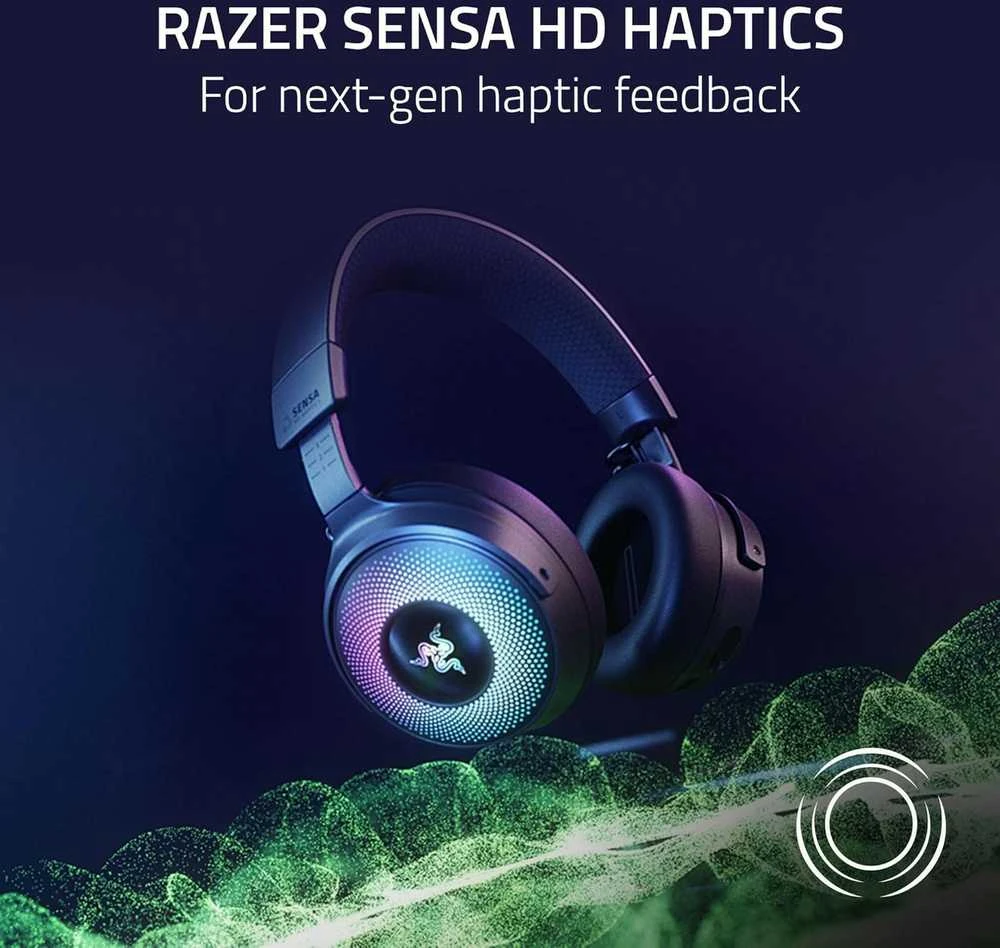 Razer Kraken V4 Pro su RGB apšvietimu ir haptic technologija