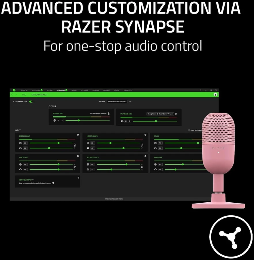 Razer | Srautinio perdavimo mikrofonas | Seiren V3 Mini | Kvarcas