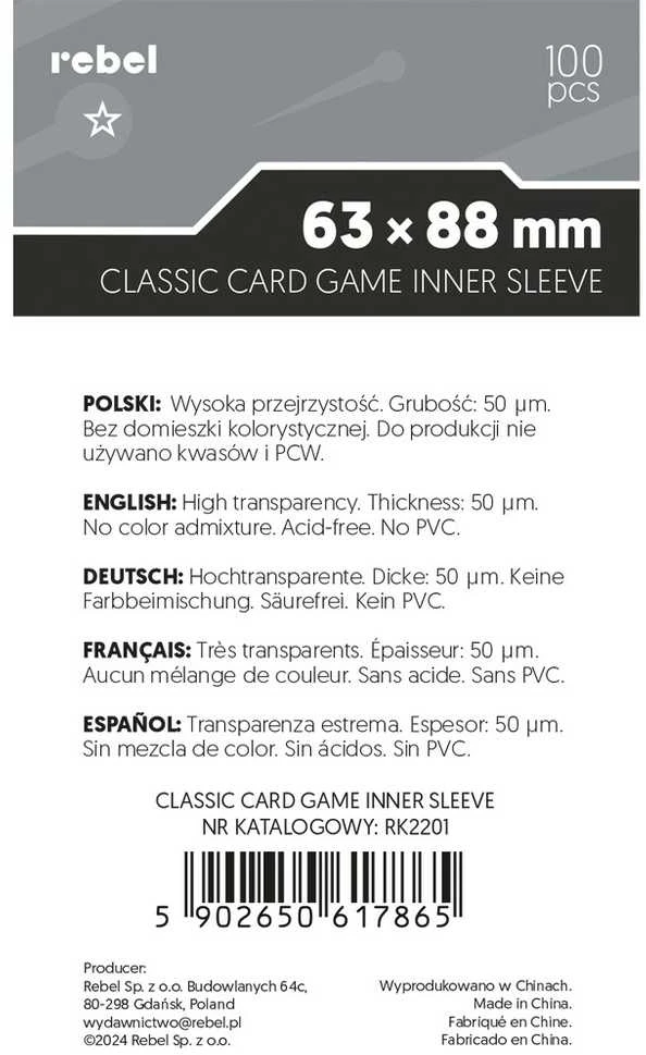 REBEL rankovės – klasikinio kortų žaidimo vidinė dalis (63,5 x 88 mm) – 100 Vnt