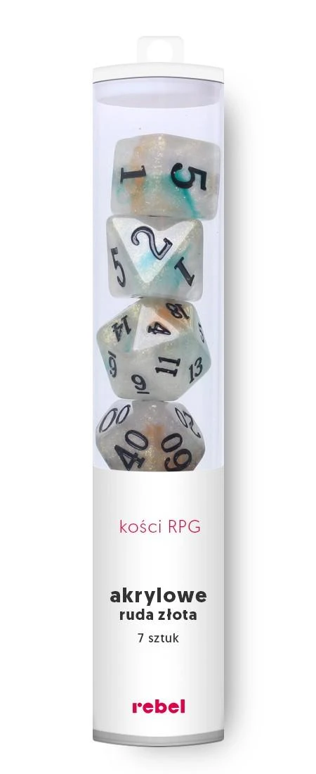 REBEL RPG kauliukų rinkinys – akrilas – aukso rūda