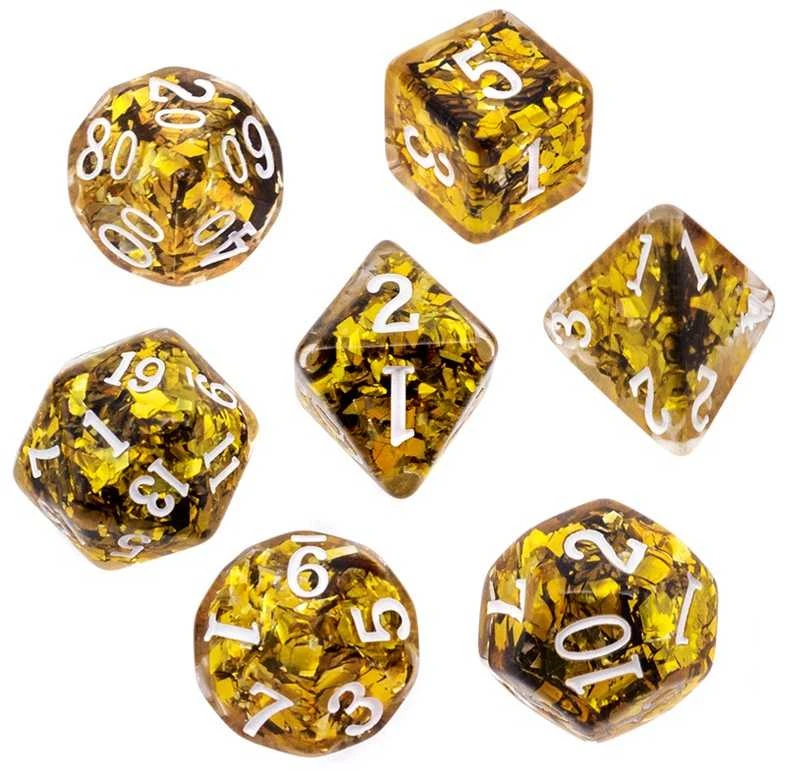 REBEL RPG kauliukų rinkinys - Tankus branduolys - Auksas (baltas numeriai)
