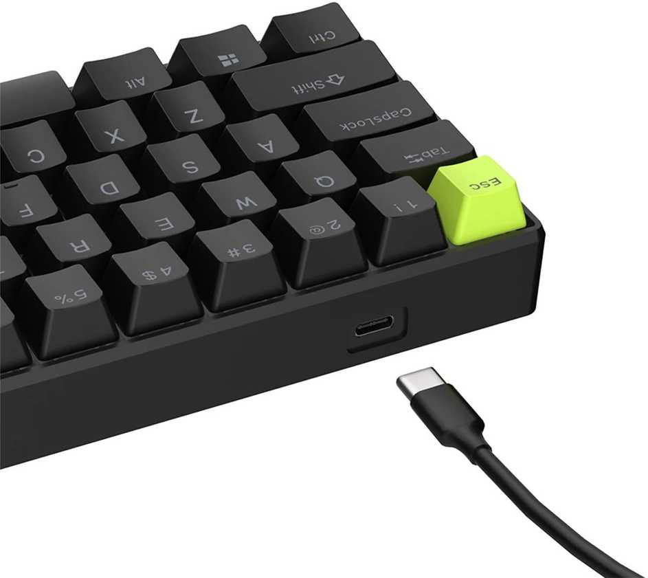 Royal Kludge RK C61 HE - US išdėstymas - Mint Magnetic Switches - Juodas Žalias (Juoda) Magnetinė Žaidimų Klaviatūra