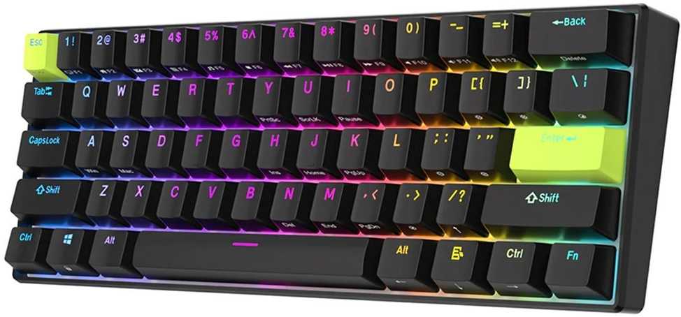 Royal Kludge RK C61 HE - US išdėstymas - Mint Magnetic Switches - Juodas Žalias (Juoda) Magnetinė Žaidimų Klaviatūra