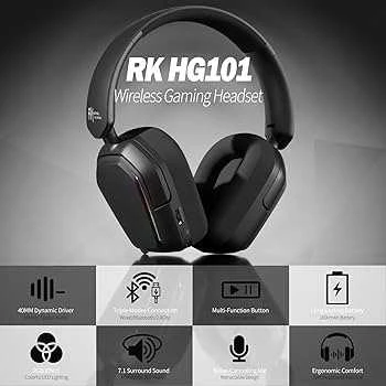 Royal Kludge HG101 belaidės ausinės | 2.4G, BT, TYPE-C | Phantom Pilka