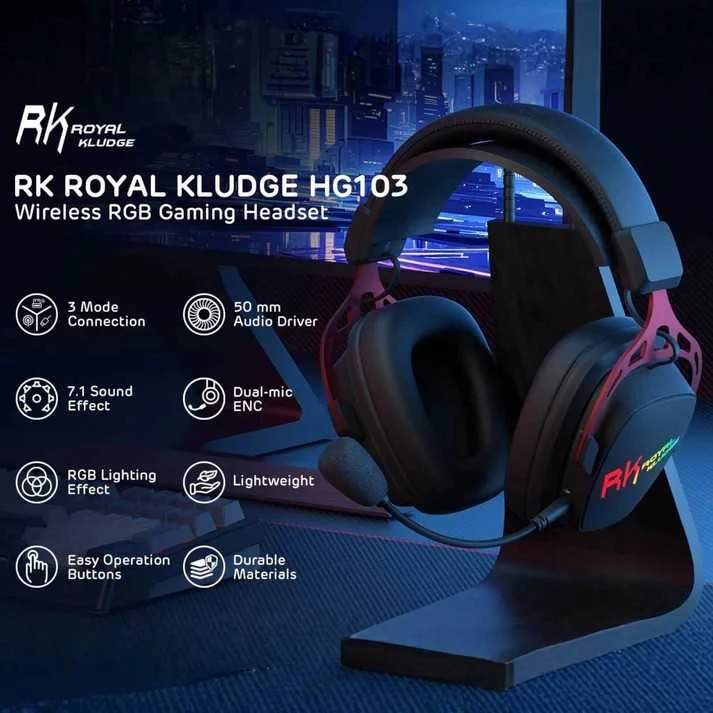 Royal Kludge HG103 belaidės ausinės | 2.4G, BT, 3.5mm | Juodas Ops