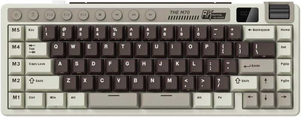 Royal Kludge M70 RGB Mocha Pilkas belaidė klaviatūra | 75%, Hot-swap, rusvai gelsvas Switch, US