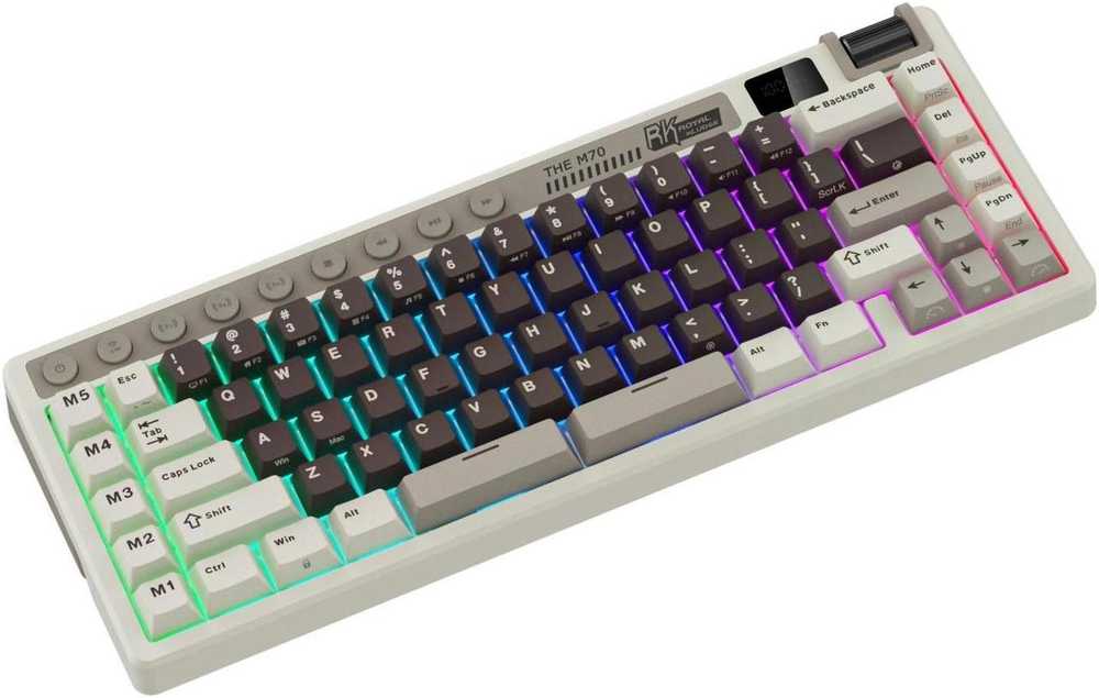 Royal Kludge M70 RGB Mocha Pilkas belaidė klaviatūra | 75%, Hot-swap, rusvai gelsvas Switch, US