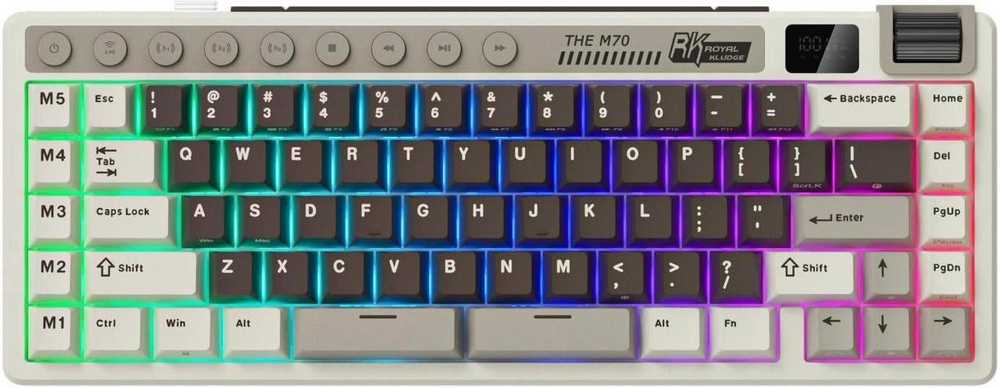 Royal Kludge M70 RGB Mocha Pilkas belaidė klaviatūra | 75%, Hot-swap, rusvai gelsvas Switch, US
