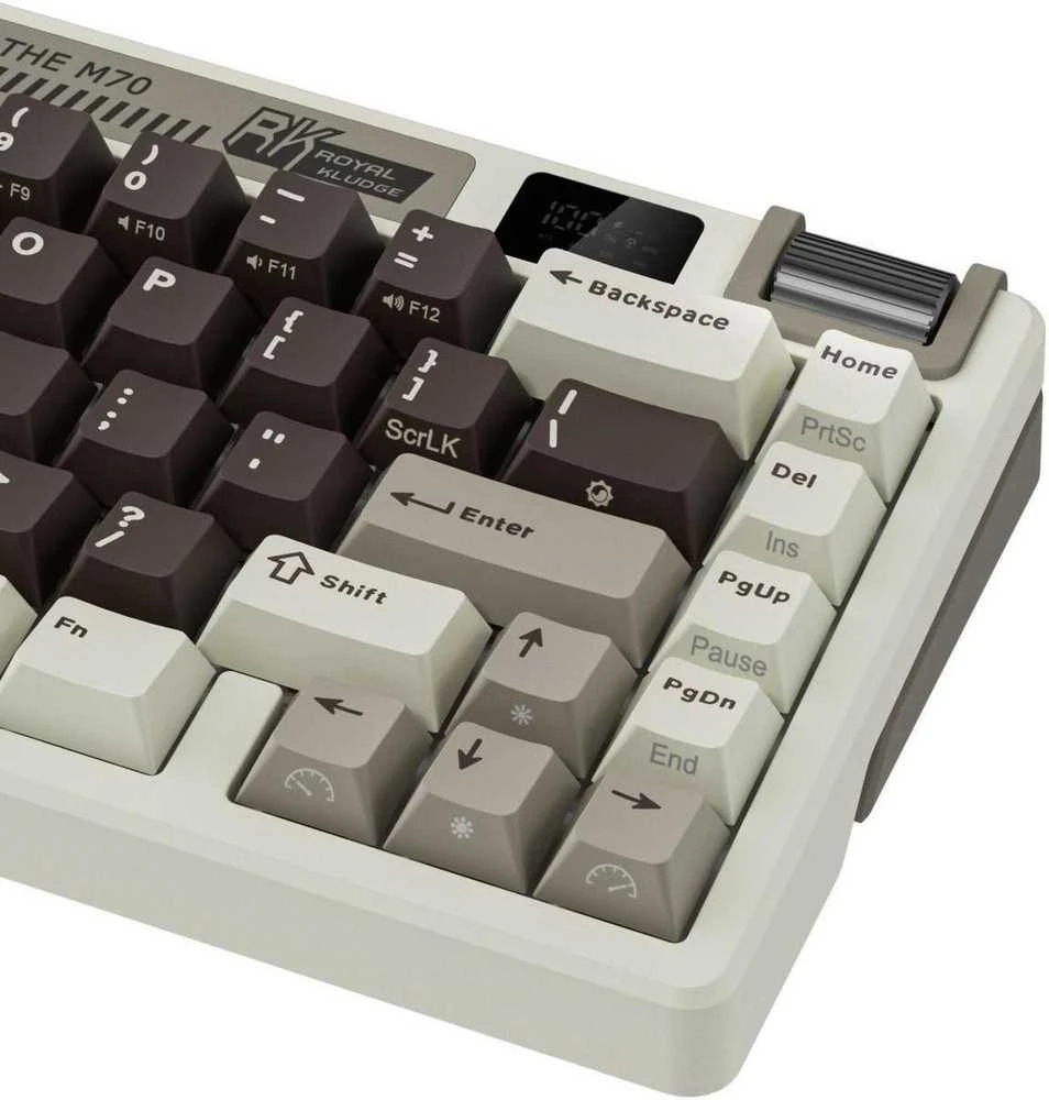 Royal Kludge M70 RGB Mocha Pilkas belaidė klaviatūra | 75%, Hot-swap, Creamy switches, US