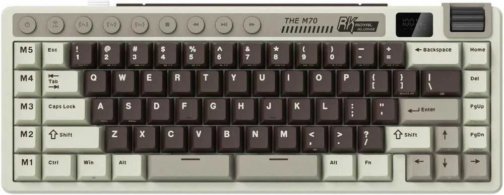 Royal Kludge M70 RGB Mocha Pilkas belaidė klaviatūra | 75%, Hot-swap, Creamy switches, US