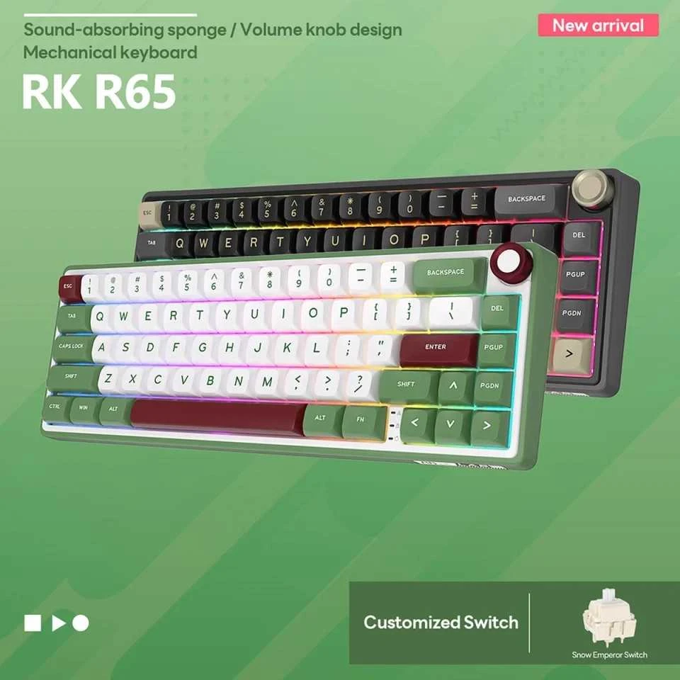 Royal Kludge R65 RGB Žalias sand laidinė mechaninė klaviatūra | 60%, Chartreuse switches, US