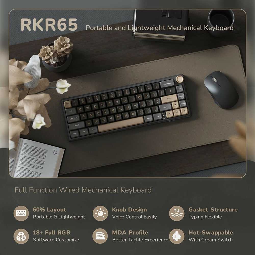 Royal Kludge R65 RGB Phantom laidinė mechaninė klaviatūra | 60%, Brown switches, US