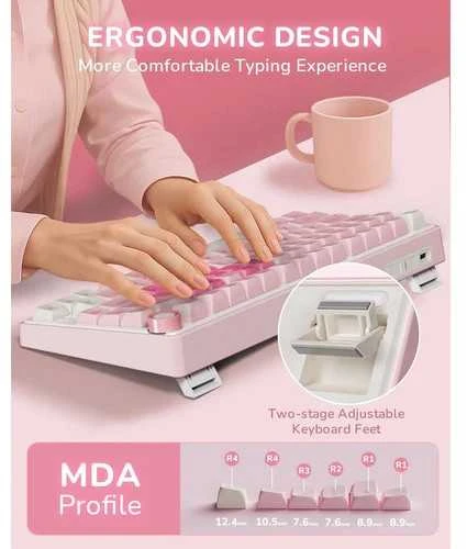 Royal Kludge R75 RGB Rožinė Melody laidinė klaviatūra | 75%, Hot-swap, Kremas switches, US