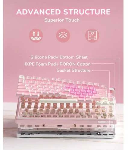 Royal Kludge R75 RGB Rožinė Melody laidinė klaviatūra | 75%, Hot-swap, Kremas switches, US