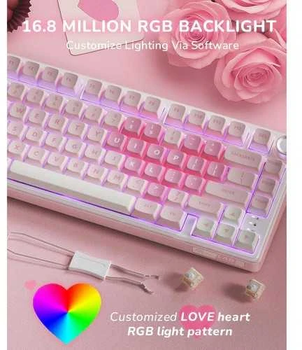 Royal Kludge R75 RGB Rožinė Melody laidinė klaviatūra | 75%, Hot-swap, Kremas switches, US