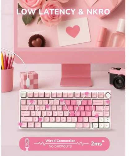 Royal Kludge R75 RGB Rožinė Melody laidinė klaviatūra | 75%, Hot-swap, Kremas switches, US