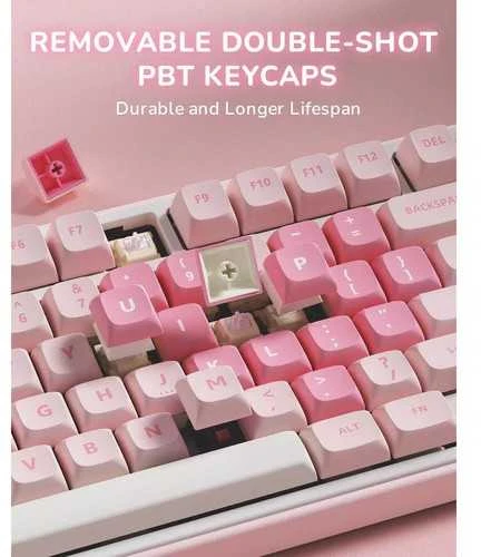 Royal Kludge R75 RGB Rožinė Melody laidinė klaviatūra | 75%, Hot-swap, Kremas switches, US