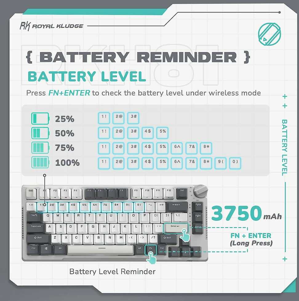 Royal Kludge RH81 balta belaidė mechaninė klaviatūra | 75%, Hot-swap, RGB, Brown Switches, US