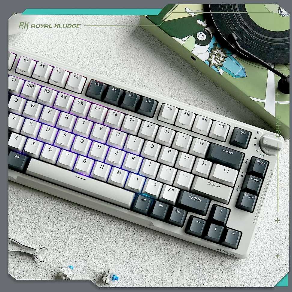 Royal Kludge RH81 balta belaidė mechaninė klaviatūra | 75%, Hot-swap, RGB, Brown Switches, US