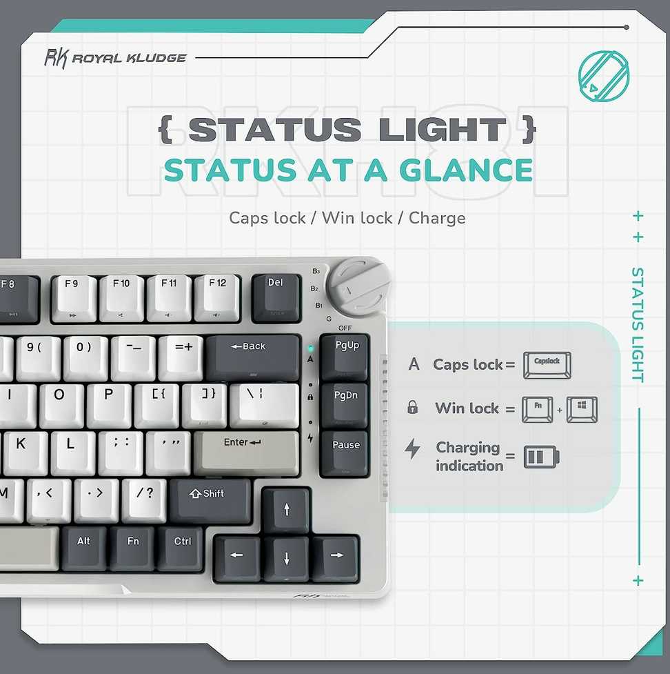 Royal Kludge RH81 balta belaidė mechaninė klaviatūra | 75%, Hot-swap, RGB, Brown Switches, US