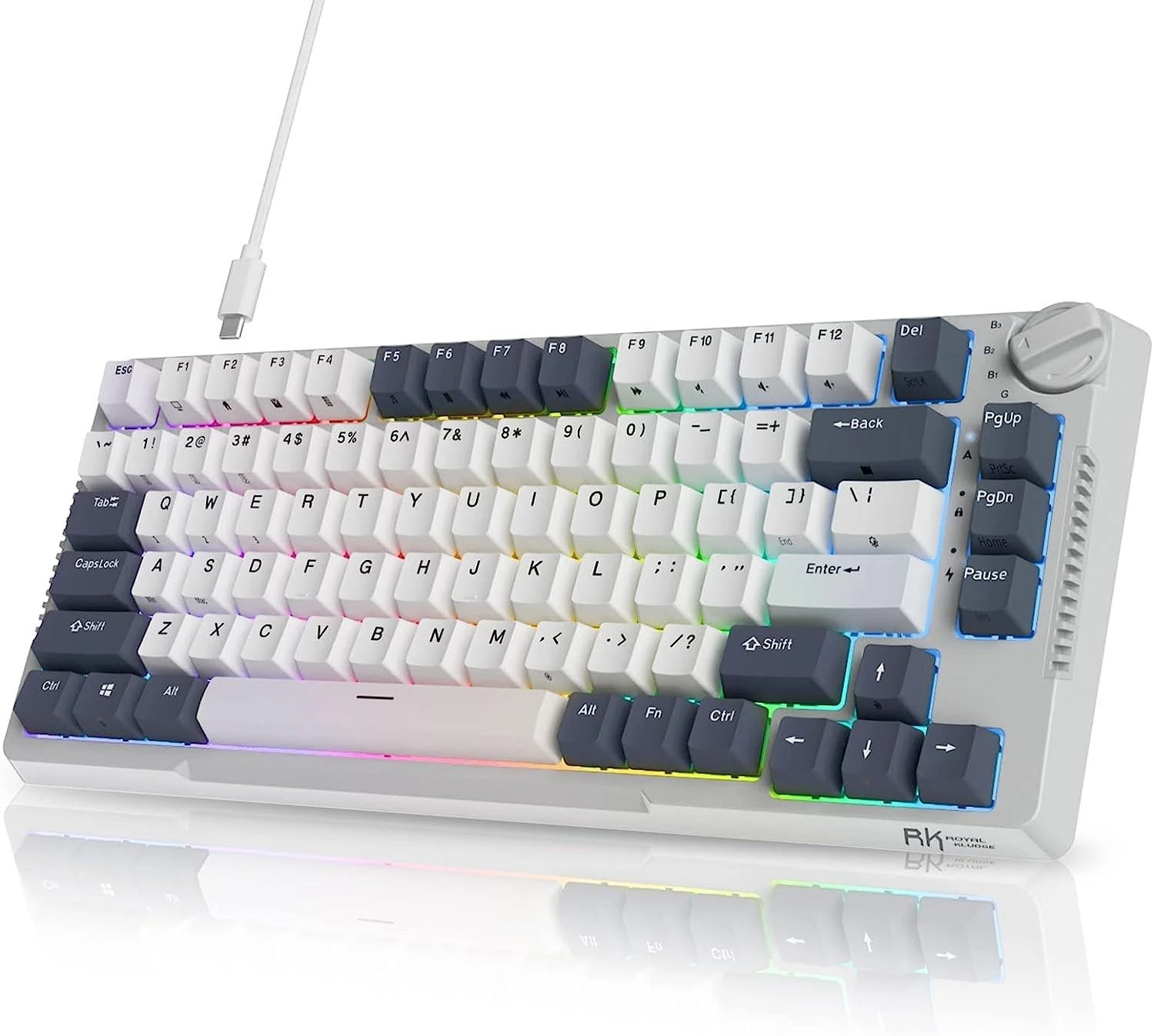 Royal Kludge RH81 balta belaidė mechaninė klaviatūra | 75%, Hot-swap, RGB, Sky Cyan Switches, US