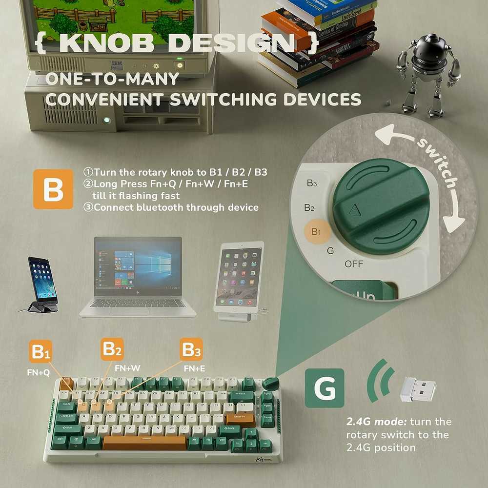 Royal Kludge RH81 Time machine belaidė mechaninė klaviatūra | 75% Hot-swap, RGB, Brown Switches, US