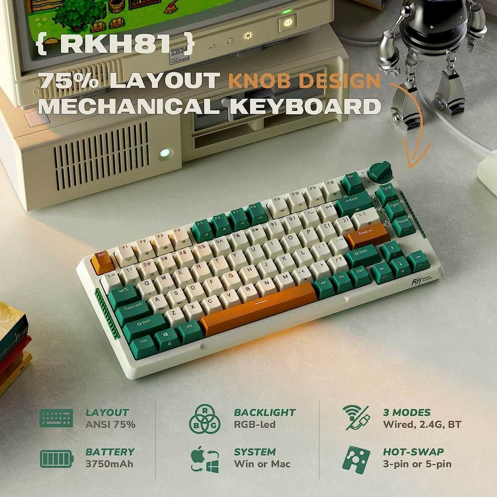 Royal Kludge RH81 Time machine belaidė mechaninė klaviatūra | 75% Hot-swap, RGB, Brown Switches, US