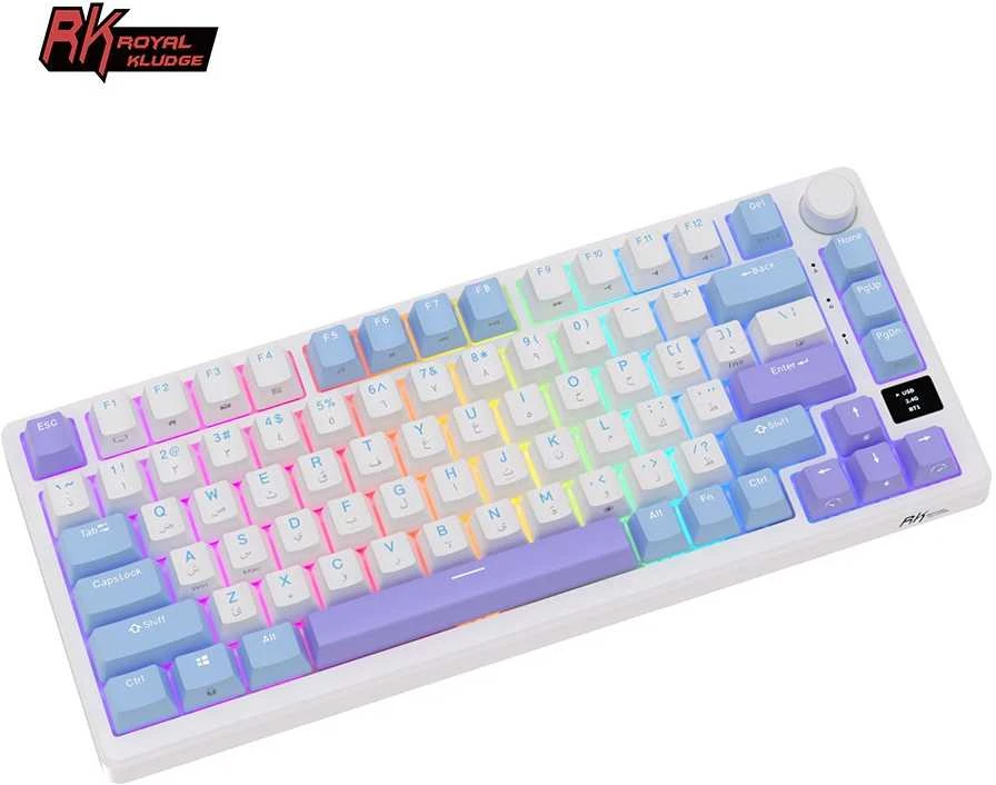 Royal Kludge RK M75 RGB Taro Milk belaidė klaviatūra | 75%, Hot-swap, Brown switches, US