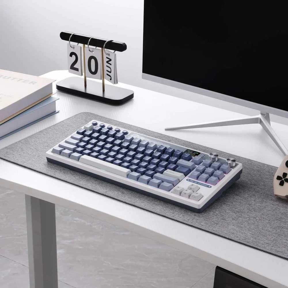 Royal Kludge RK M87 Ocean Mėlyna belaidė klaviatūra | TKL, Hot-swap, rusvai gelsvas switches, US