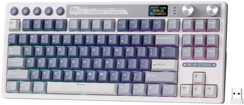 Royal Kludge RK M87 Ocean Mėlyna belaidė klaviatūra | TKL, Hot-swap, rusvai gelsvas switches, US