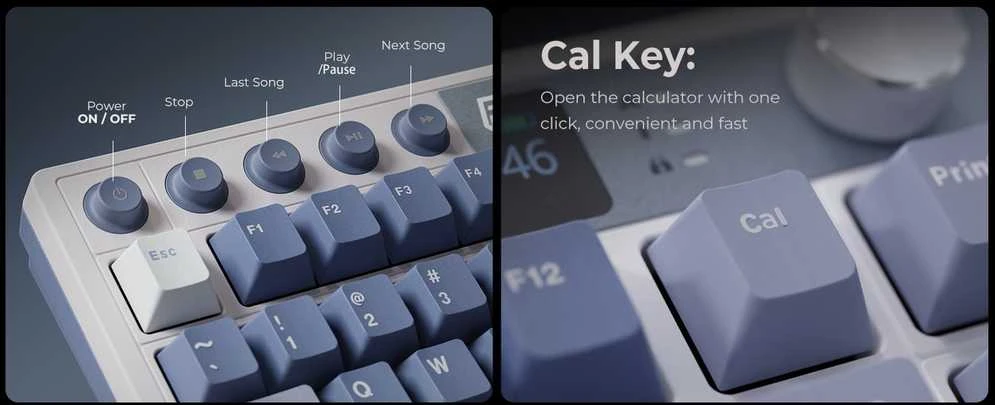 Royal Kludge RK M87 Ocean Mėlyna belaidė klaviatūra | TKL, Hot-swap, rusvai gelsvas switches, US