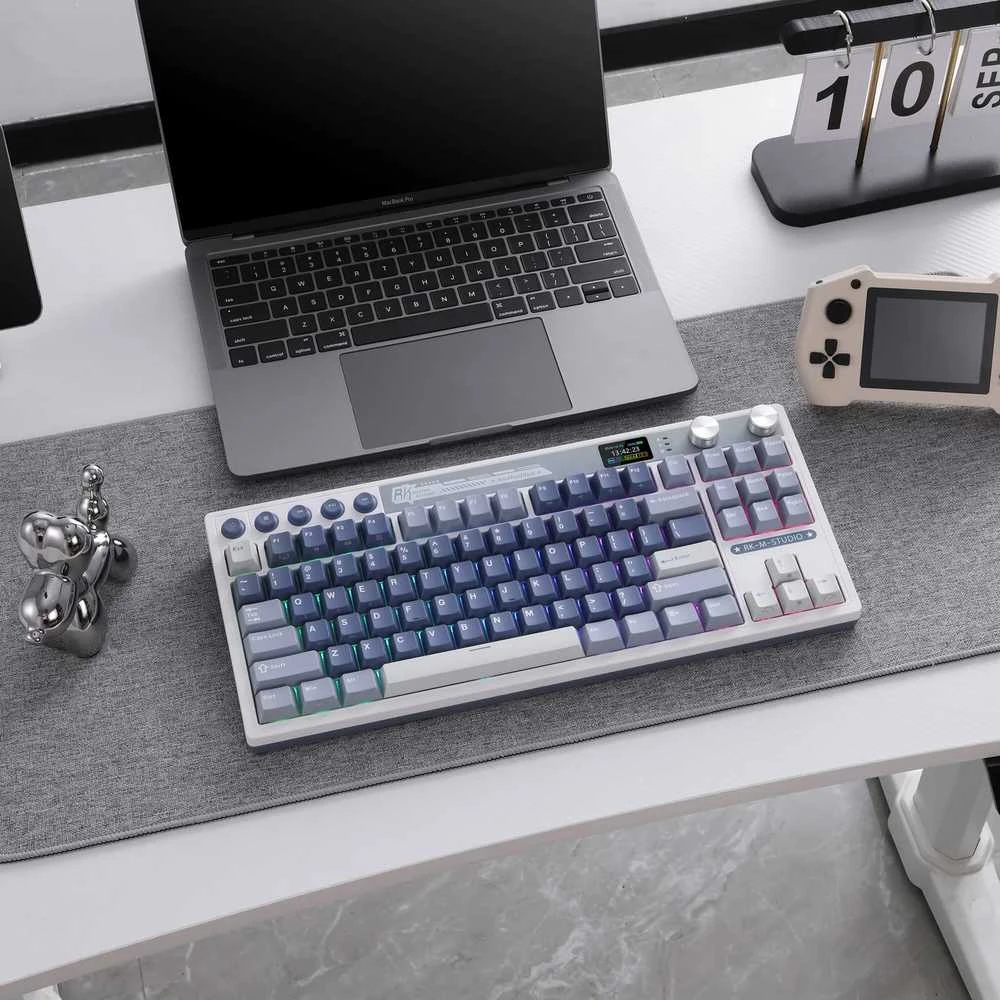 Royal Kludge RK M87 Ocean Mėlyna belaidė klaviatūra | TKL, Hot-swap, rusvai gelsvas switches, US