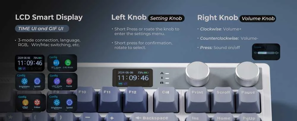 Royal Kludge RK M87 Ocean Mėlyna belaidė klaviatūra | TKL, Hot-swap, Kremas switches, US