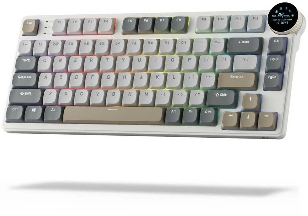 „Royal Kludge RK N80 RGB Pearly Dawn“ klaviatūra |75%, karšto keitimo, rudi jungikliai, JAV