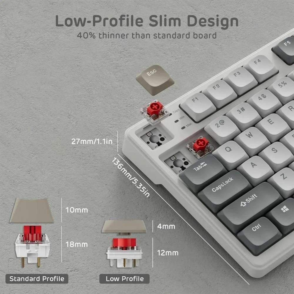 Royal Kludge RK N80 RGB Pearly Dawn belaidė klaviatūra |75%, Hot-swap, Raudona switches, US
