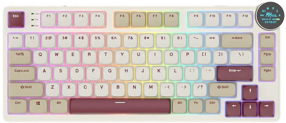 Royal Kludge RK N80 RGB Rosy Clouds klaviatūra |75%, Hot-swap, rudi jungikliai, JAV