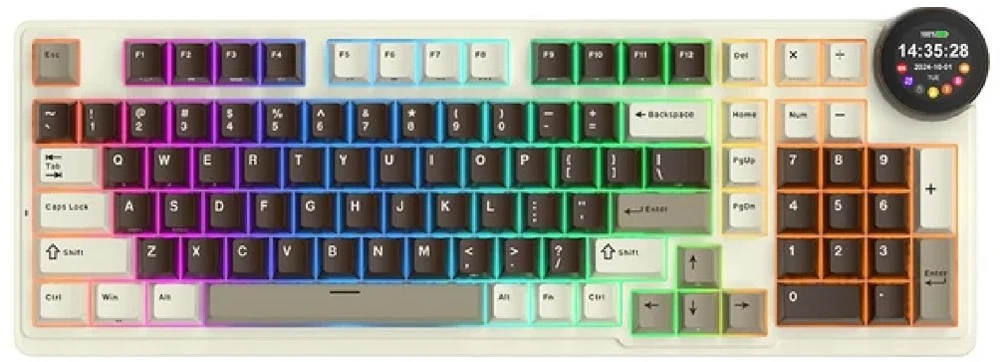 Royal Kludge RK-N99 RGB Mocha Pilkas belaidė klaviatūra | 96%, Hot-swap, Kreminis switches, US