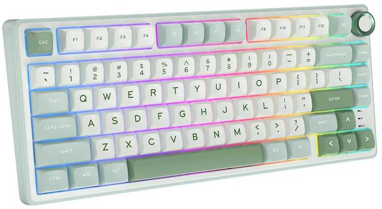 Royal Kludge RK R75 RGB Sky Cyan laidinė klaviatūra | 75%, Hot-swap, Mėlyna switches, US
