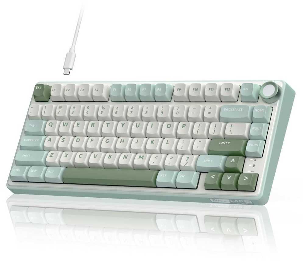 Royal Kludge RK R75 RGB Sky Cyan laidinė klaviatūra | 75%, Hot-swap, Mėlyna switches, US
