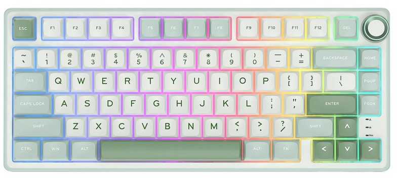 Royal Kludge RK R75 RGB Sky Cyan laidinė klaviatūra | 75%, Hot-swap, Mėlyna switches, US