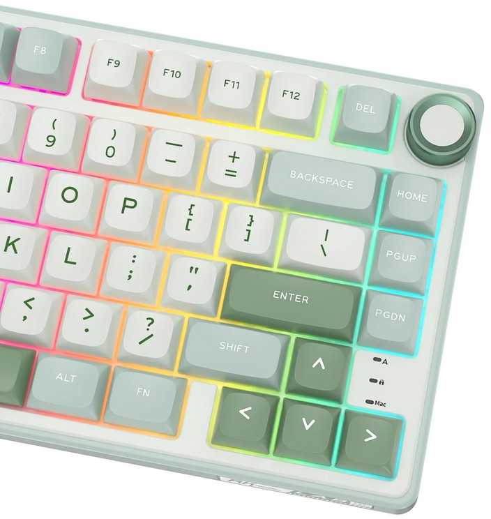 Royal Kludge RK R75 RGB Sky Cyan laidinė klaviatūra | 75%, Hot-swap, Mėlyna switches, US
