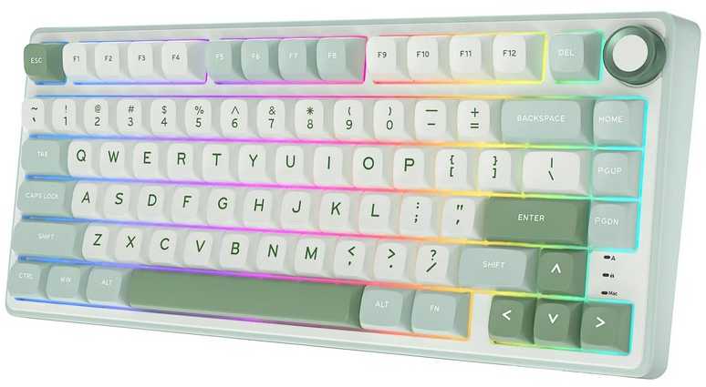 Royal Kludge RK R75 RGB Sky Cyan laidinė klaviatūra | 75%, Hot-swap, Mėlyna switches, US