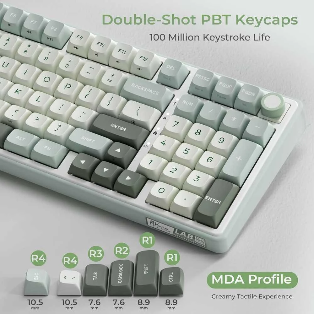 Royal Kludge RK-R98 RGB Sky Cyan laidinė klaviatūra | 96%, Hot-swap, rusvai gelsvas switches, US