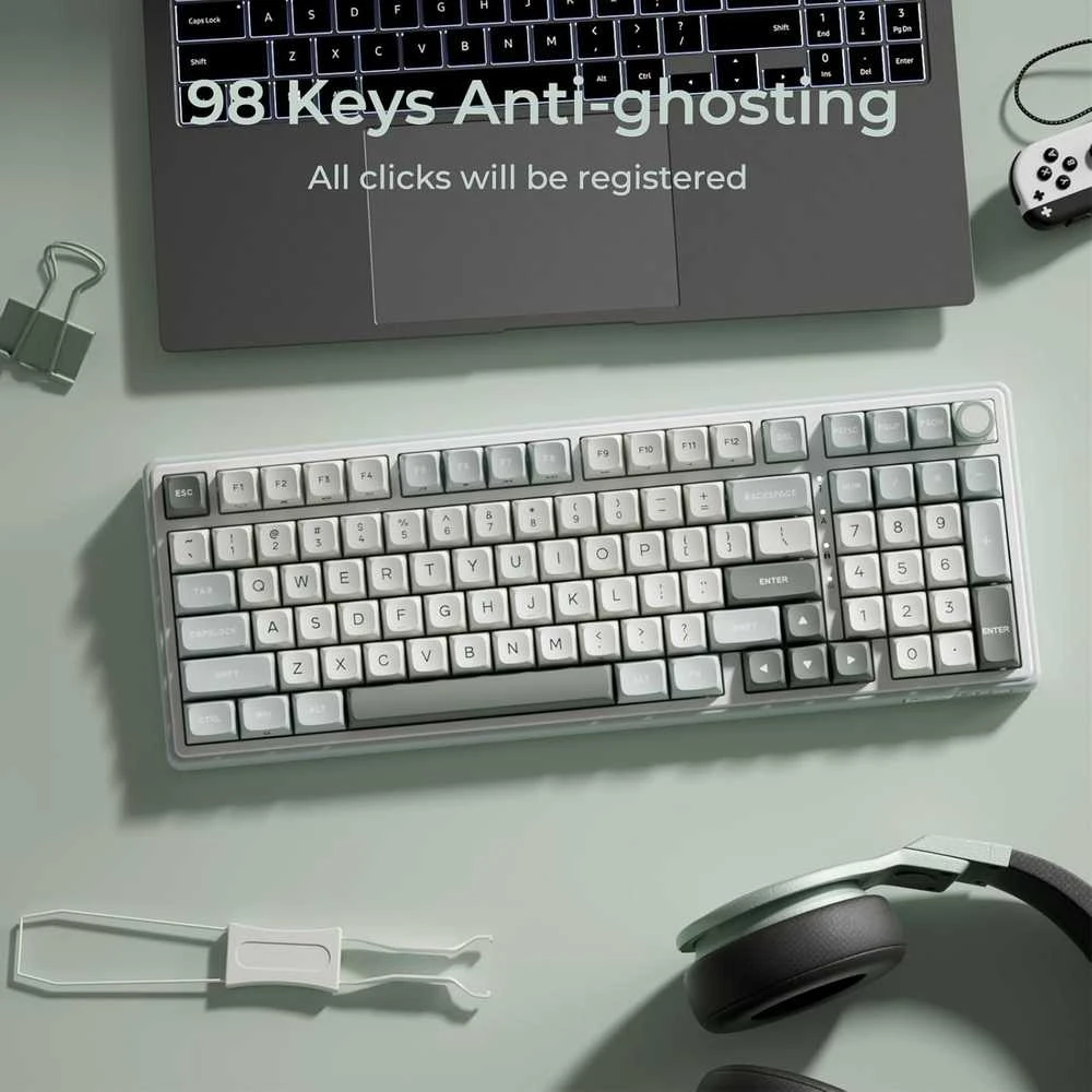 Royal Kludge RK-R98 RGB Sky Cyan laidinė klaviatūra | 96%, Hot-swap, rusvai gelsvas switches, US