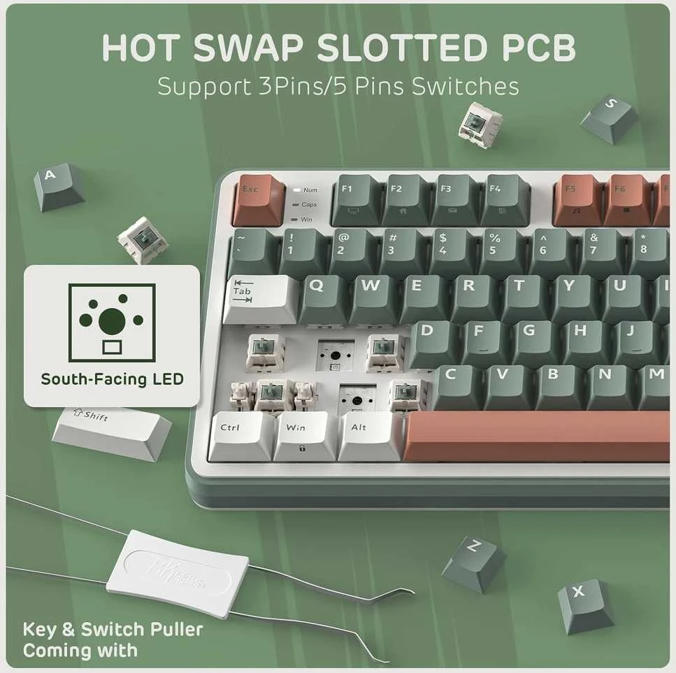 Royal Kludge RK-S98 Camping belaidė klaviatūra | 96%, Hot-swap, Chartreuse switches, US