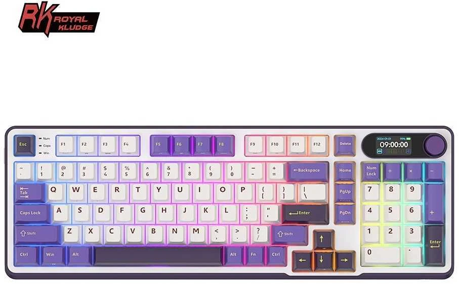 „Royal Kludge RK-S98 RGB Blackberry“ klaviatūra | 96%, karšto keitimo, žalios spalvos jungikliai, JAV